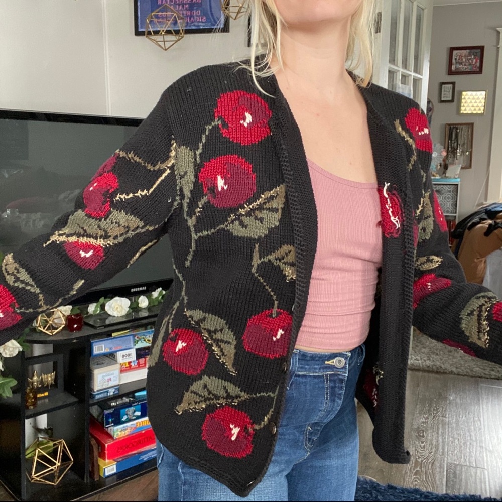 ✿Vintage black cherry print sweater from Talbots✿